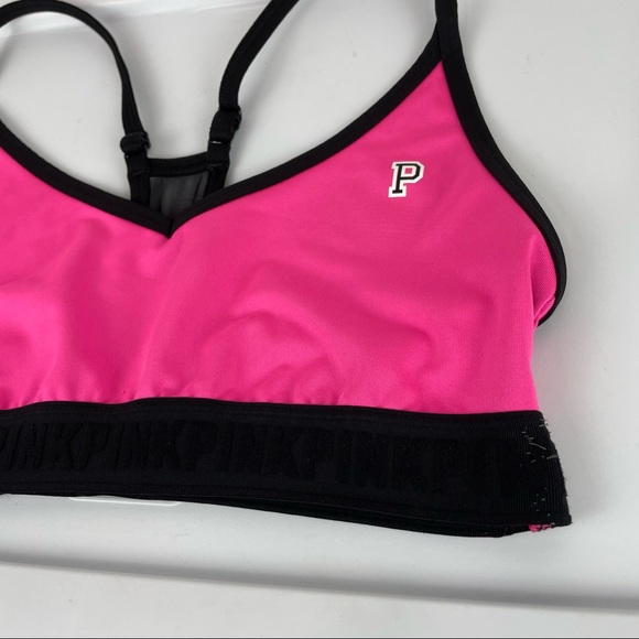 PINK Victoria’s Secret Lounge Sports Bra Sz Large Pink Black Logo - Picture 9 of 15